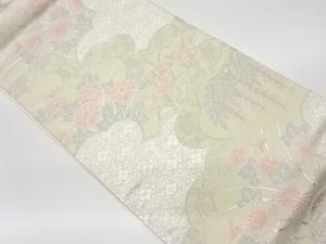 リサイクル　雲取りに花々・襷模様織出し袋帯